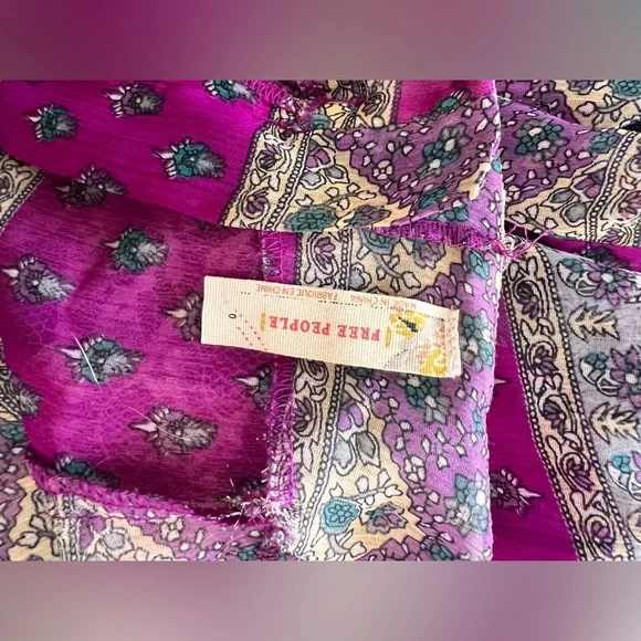 RARE Free People Purple Patchwork Gypsy Maxi Skirt Size 0 - Picture 4 of 6